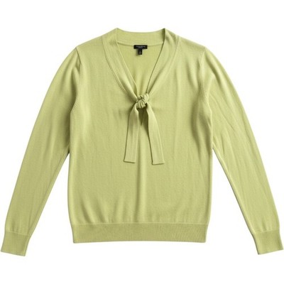 Talbots Womens Green Tie Neck V-Neck Long Sleeve Knit Sweater NWT Size M