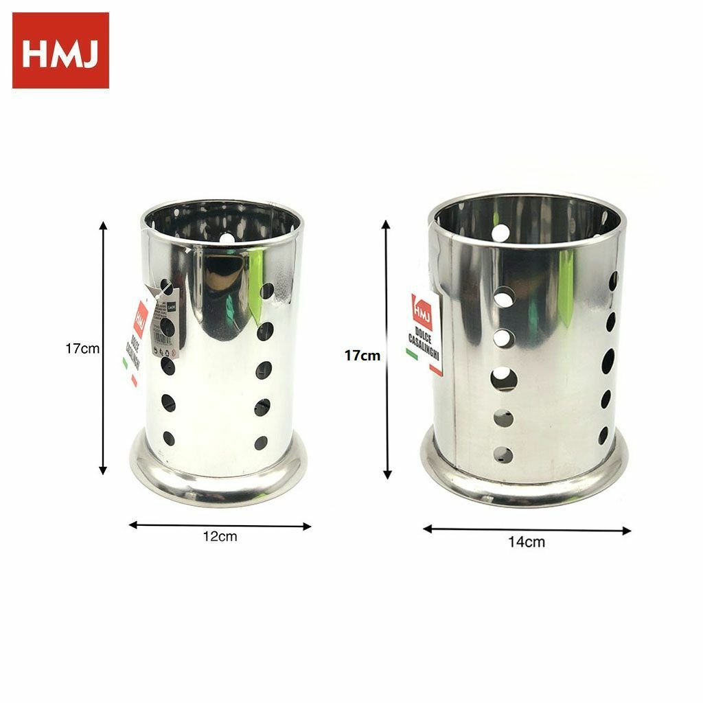 Set 2 Pezzi Contenitore Cilindrico Porta Posate Scola Acciaio Inox Con Base hmj