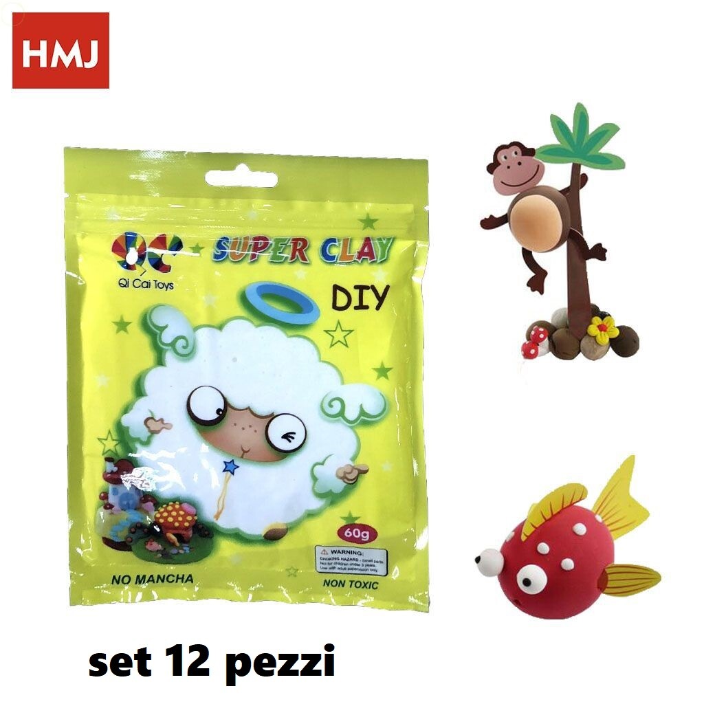 Set 12 Confezioni Plastilina Super Clay da 60gr Bambini Gioco Colore Bianco hmj