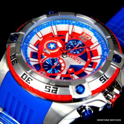 Pre-owned Invicta Marvel Captain America Bolt Viper 52mm Chronograph Limited Watch