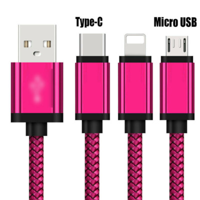 Braided USB Charger Cable Sync Charging Cord Power Cell Phone USB C Micro USB