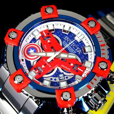 Pre-owned Invicta Grand Octane Marvel Captain America Swiss Mvt 63mm High Polish Watch