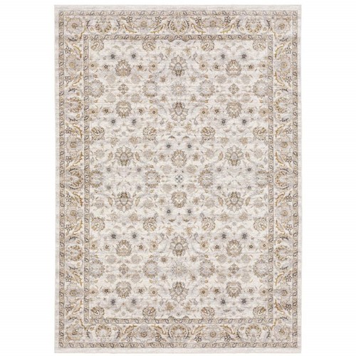 Устойчивый к пятнам коврик Oriental Power Loom размером 8 X 11 Дюймов цвета слоновой Кости и серого цвета с бахромой