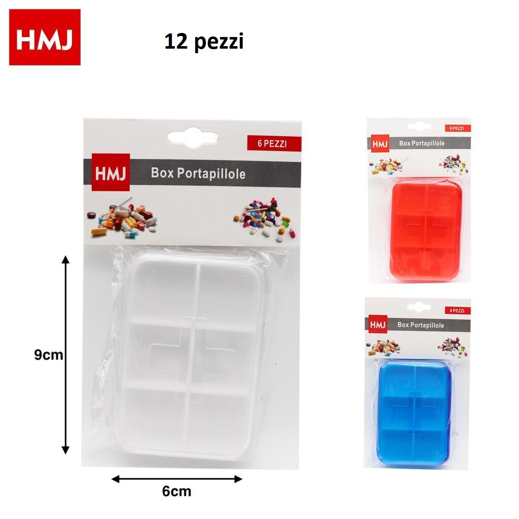 Set 12 Pezzi Portapillole 6 Scomparti Colorati hmj