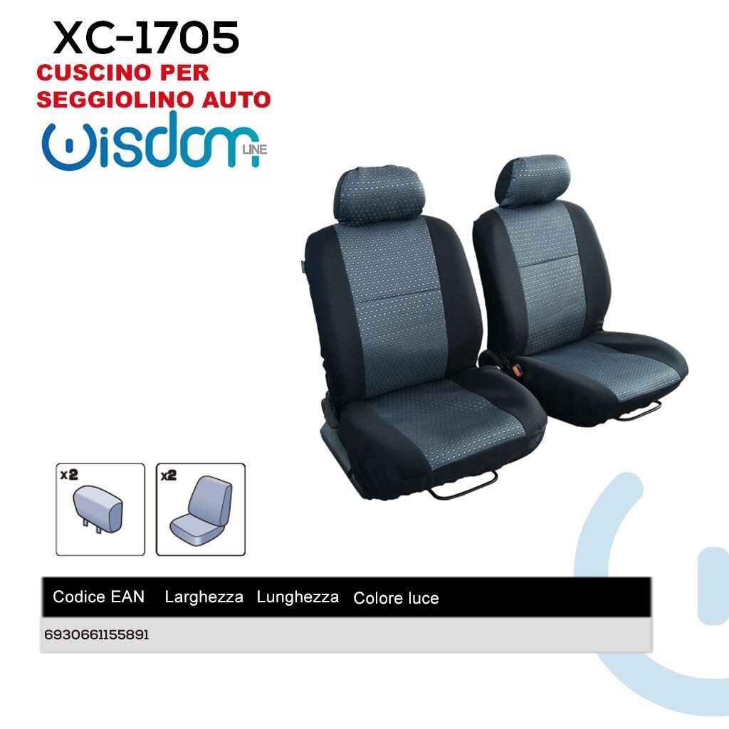 Coppia Coprisedili Schienali Anteriori Universali Auto Neri Grigi Xc-1705 wis