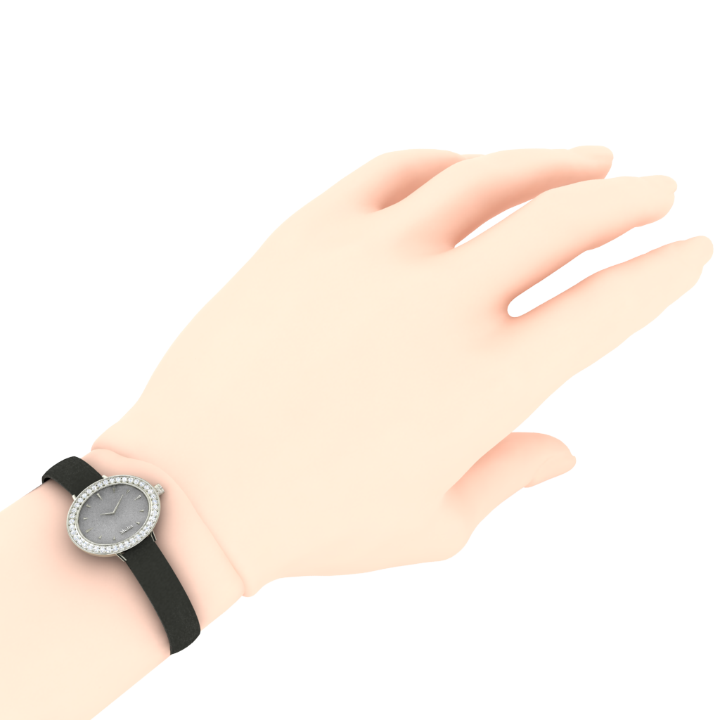 Pre-owned Moha Diamond Jewelry Diamond Watch 0.42 Ct Dark Grey Dial Black Strap Made In Silver Analog Jewelry