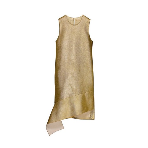 navy blue dress for baby girl Liv Foster Women Gold Metallic Asymmetrical Knit Dress Size 6