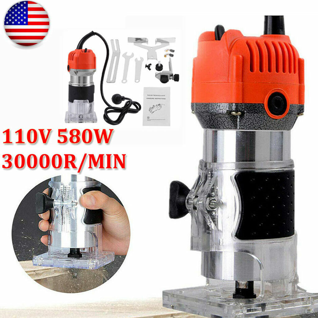 30000RPM 580W Electric Hand Trimmer Wood Laminate Router Joiner Tool 110V