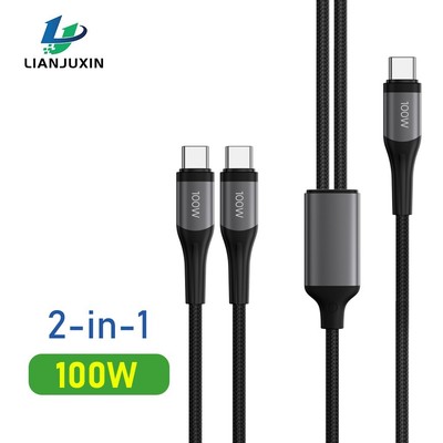 Zhenchain 100W 2 in 1 Type C Cable Fast Charging Date Cable For Samsung Xiaomi