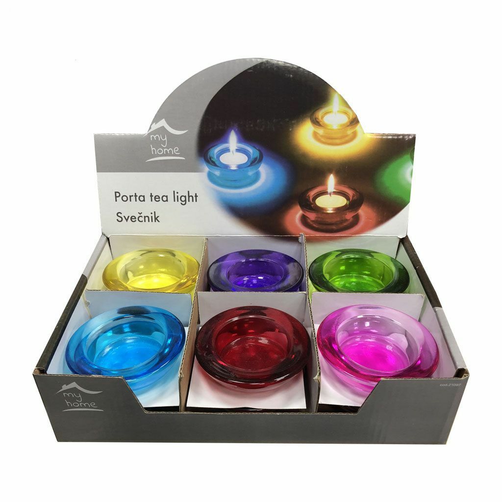 Set 12 Pezzi Porta Candela Lumino Tea Light In Vetro Colorato hmj