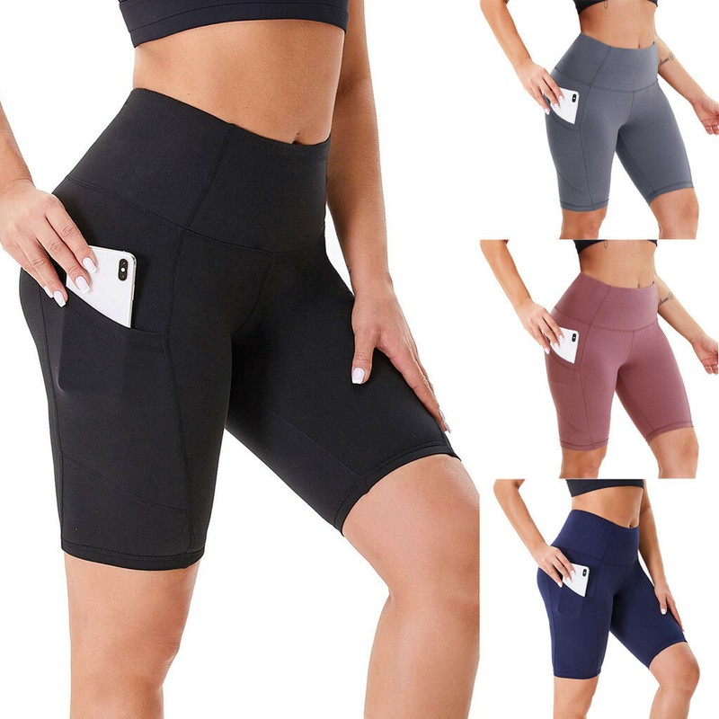 Women Compression Sport Shorts Leggings With Pocket Running Exercise