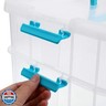 JUXYES 2-Tiers Stack Carry Storage Box With Handle, Transparent Stackable Storage Bin With Handle Lid Latching Storage Container for School and Office Supplies (Blue)