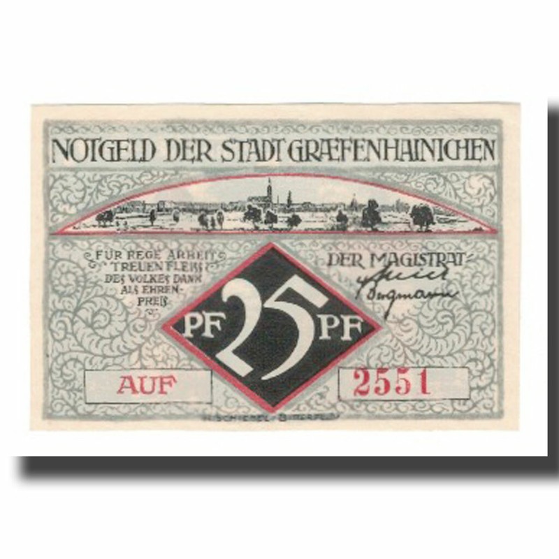 [#668601] Billet, Allemagne, Grafenhainichen Stadt, 25 Pfennig, Batiment 3, 1921