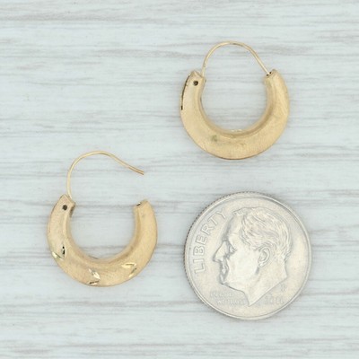 Small Brushed Hoop Earrings - 14k Yellow Gold Pierced Tube Closure