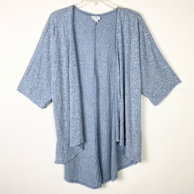 Lularoe Light Heathered Blue Ribbed Short Sleeve Open Face Cardigan Sweater