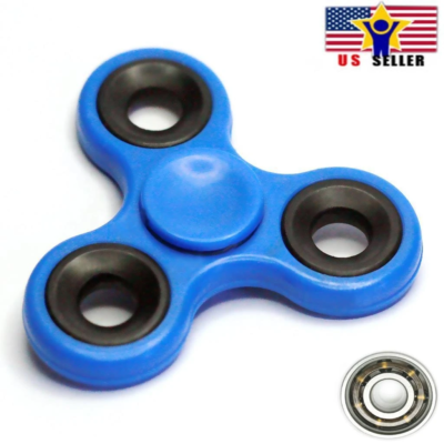Tri Three Arm Basic Blue Fidget Spinner Stainless Steel Metal Ring & Bearing