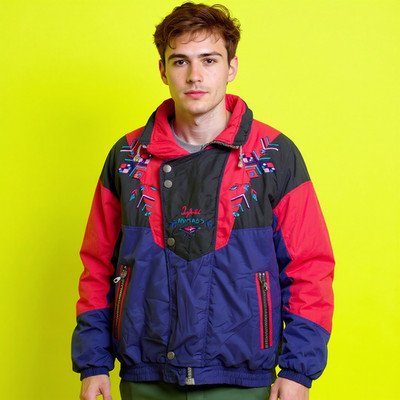 Vintage 80s 90s colorblock purple and red abstract Winter Jacket - Size L