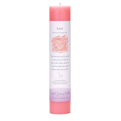 NEW Crystal Journey Herbal Magic LOVE Candle - Reiki Charged 7'' Pillar 