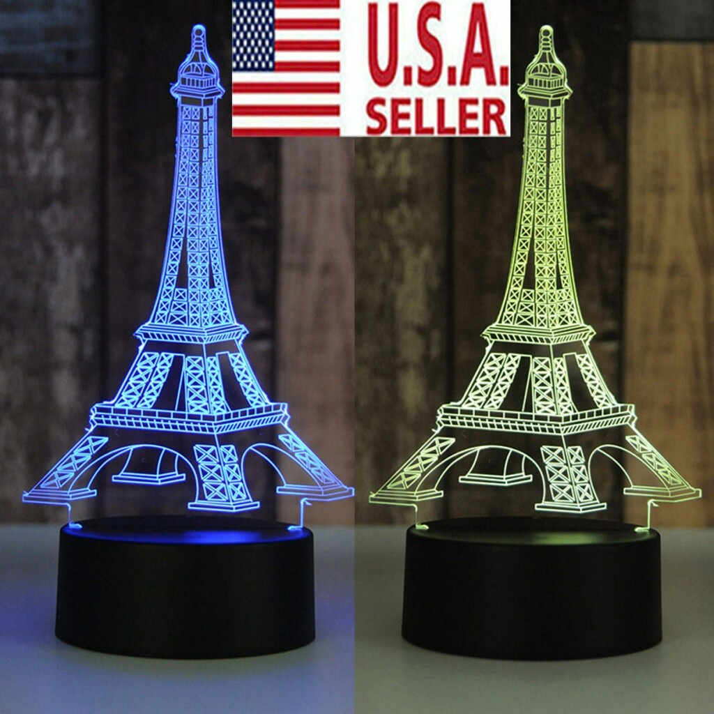 3d Led Illusion Eiffel Tower Table Night Lamp Light 7 Color