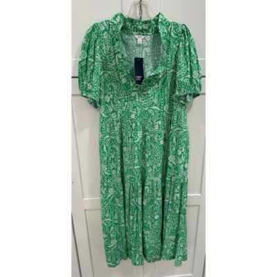 Crown & Ivy Women's S Green Paisley Print Midi Dress Casual SI59