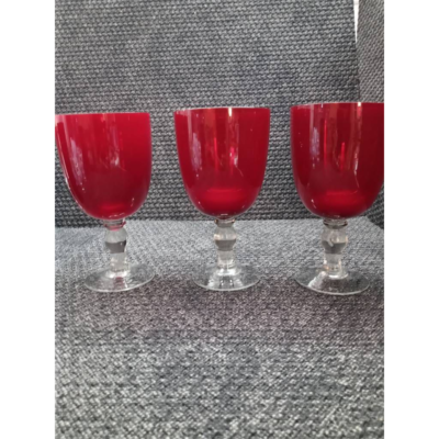 Ruby Red Wine Goblets Set of 4 Clear Stems Water Drinking Glass Gothic