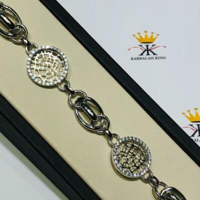 Platinum Sterling Silver White Sapphire Bold Link Halo Design Stack Bracelet