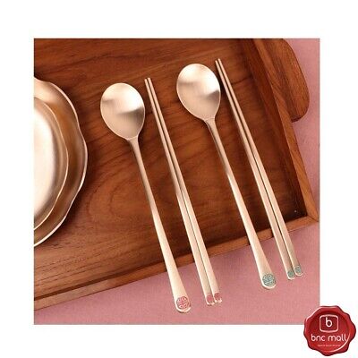 Myungsung Korean Traditional Brass Yugi Spoon Chopstick Cutlery Gift Set of 2