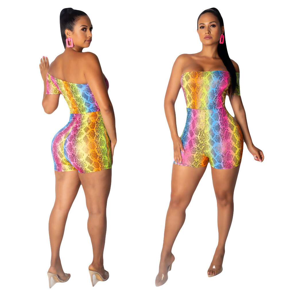 snake print one shoulder jumpsuit