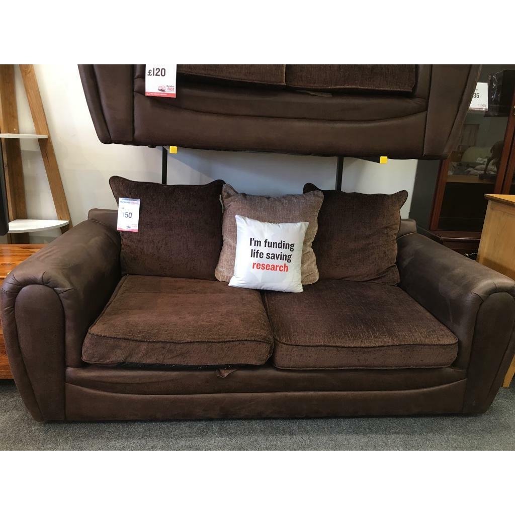 BHF Brown Leather And Fabric 3 Seater Sofa in Walsall, West