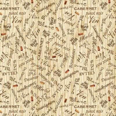 Food Fabric | Wine Words on Cream Wood Print | Timeless Treasures YARD