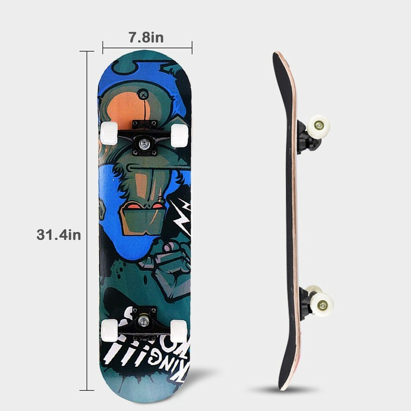 31''X8'' Complete PRO Skateboard Deck Double Kick 9 Layer Canadian Maple Wood