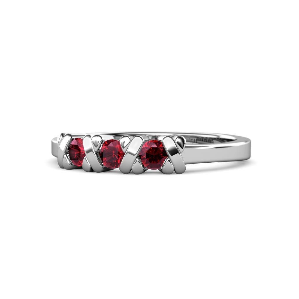 Pre-owned Trijewels Ruby Xoxo Hugs And Kisses Three Stone Ring 0.32 Ctw In 14k Gold Jp:102029 In Red