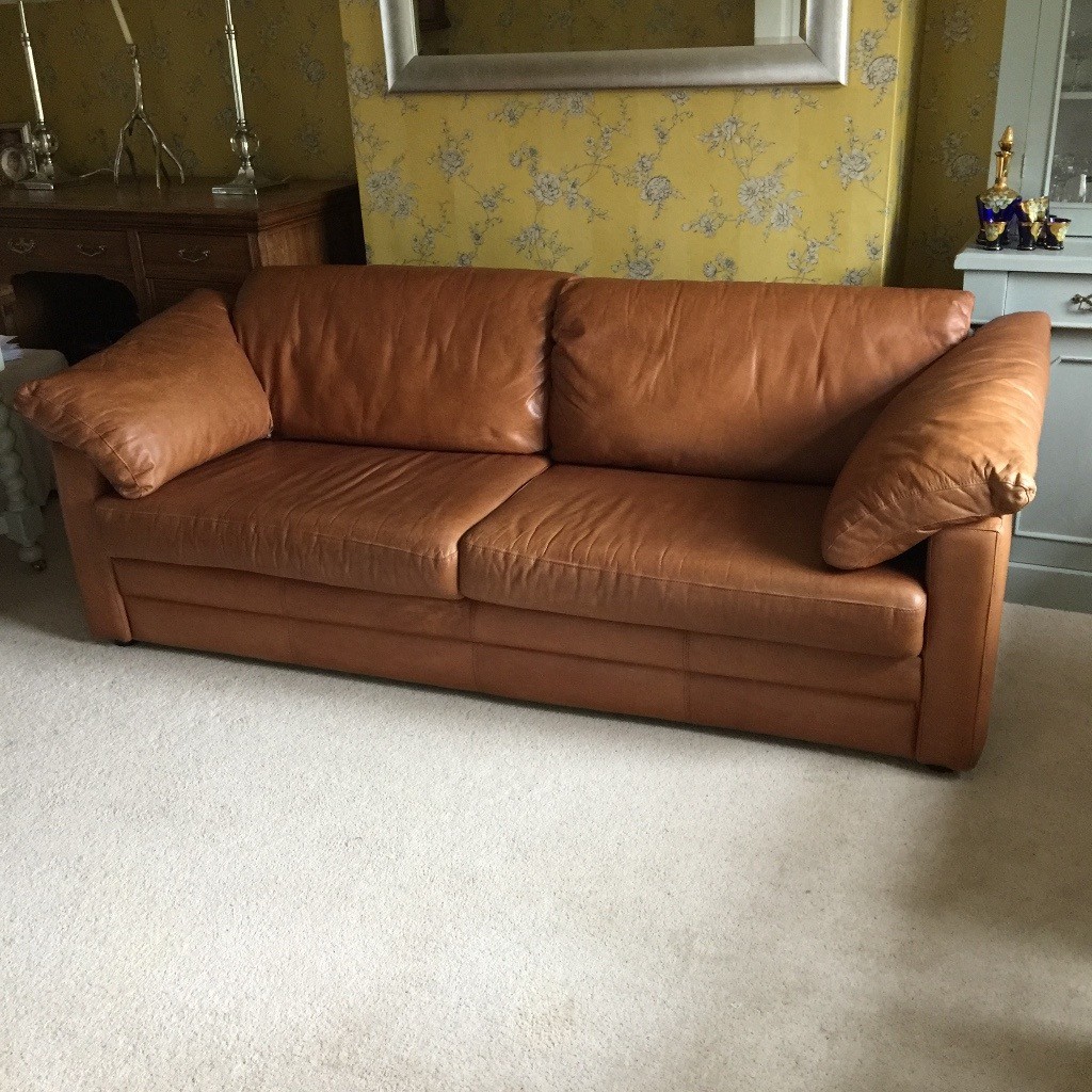 7 Foot Tan Leather Sofa Great Condition Very Soft Good Quality
