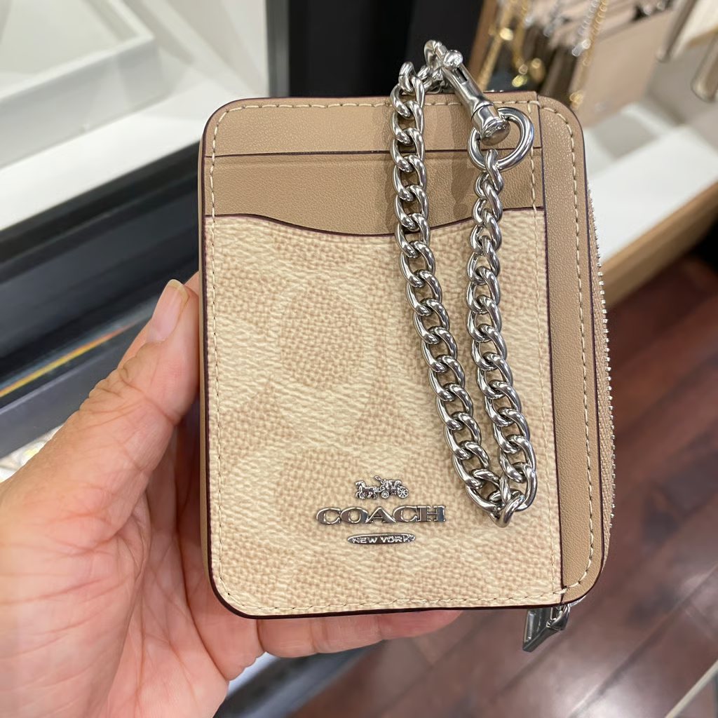 NWT Coach Zip Card Case In Signature Canvas Sand Taupe CW883 NWT Coach Zip Card Case In Signature Canvas Sand Taupe CW883