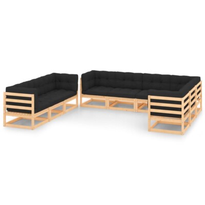 vidaXL 9 Piece Garden Lounge Set with Cushions Solid Pinewood