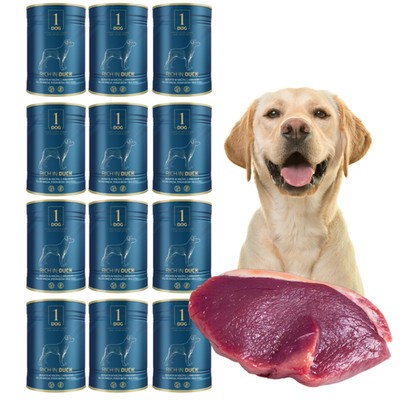 Getreidefreies Hundefutter Nassfutter Hund 12x 800g in Dosen reich an Ente 1Dog