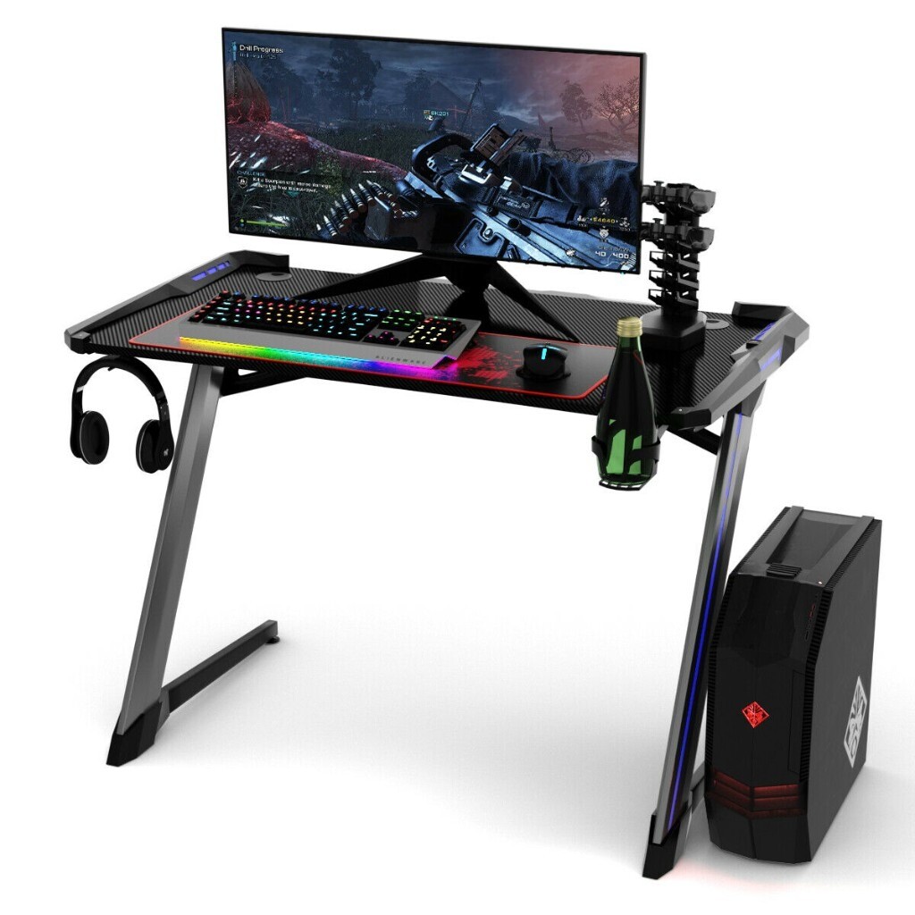 Gaming Computer Desk Ergonomic Zshaped RGB Light Workstation 76981302