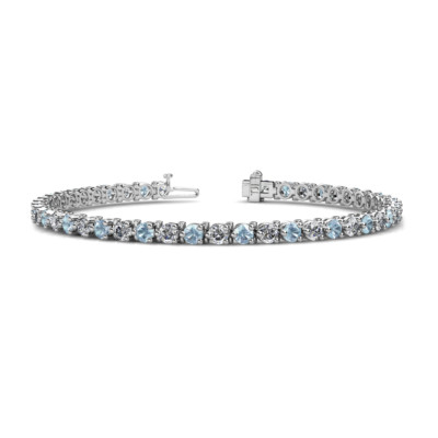 Pre-owned Trijewels Aquamarine & Diamond Eternity Tennis Bracelet 4.94 Ctw 14k White Gold Jp:124802 In G-h