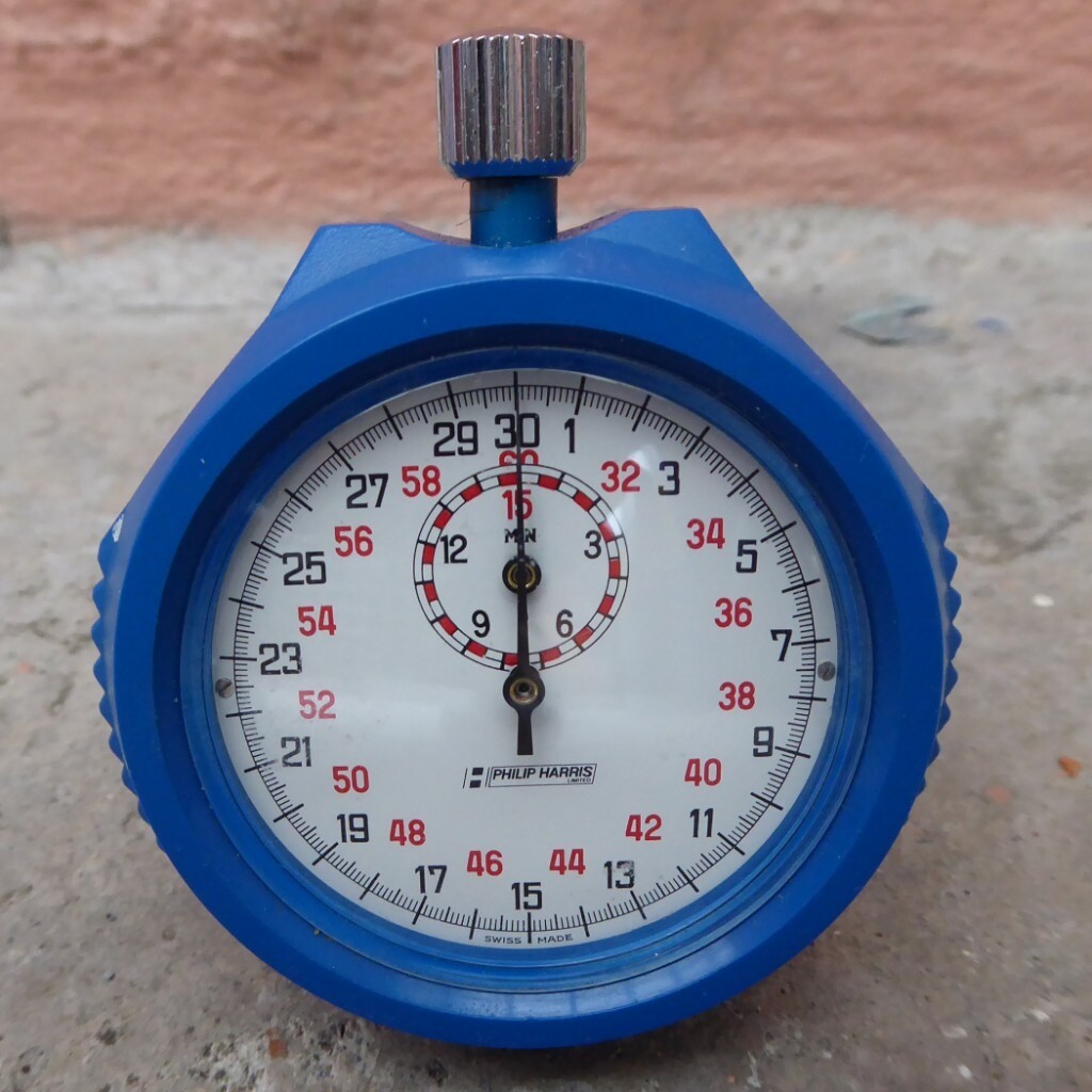 Stopwatch/mechanical timer. Classic Philip Harris Ltd. Blue case. Swiss