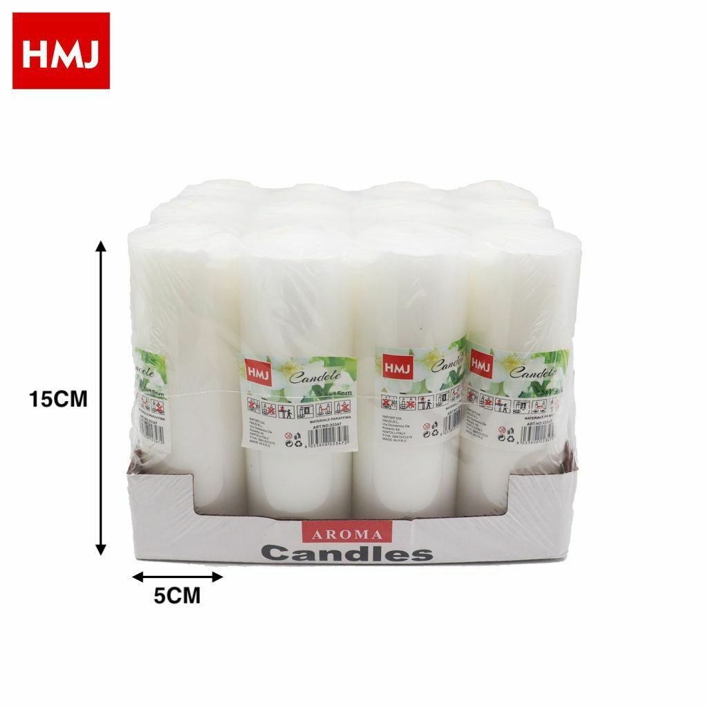 Set 12 Pezzi Candele Cera Profumate Fragranza Gelsomino Bianche 5x15cm hmj