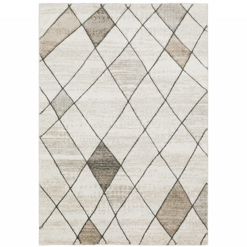 8 X 11 Бежевых, Серых, Коричнево-Коричневых ковриков Geometric Power Loom, Устойчивых к пятнам