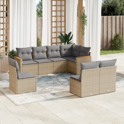 vidaXL 8 Piece Garden Sofa Set with Cushions Beige Poly Rattan