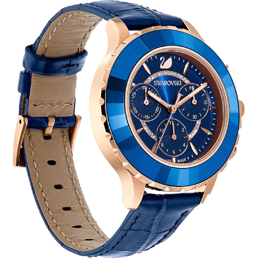 Pre-owned Swarovski Authentic  Octea Lux Watch With Blue Leather Strap