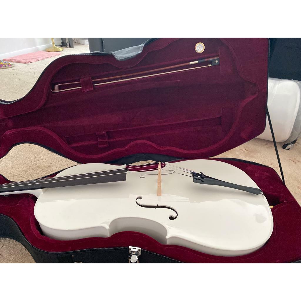 Full Size White Cello with Case + Beginner Pack in Forest Gate