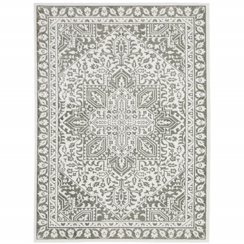 Серый и Белый Коврик Oriental Power Loom размером 5 X 8 Дюймов, устойчивый к пятнам.