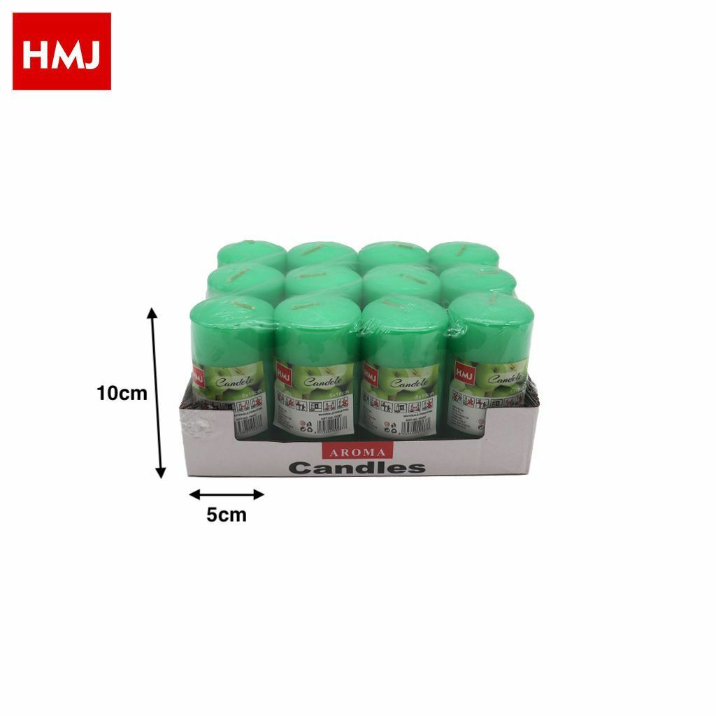 Set 12 Pezzi Candele Cera Profumate Fragranza Verdi 5x10cm hmj