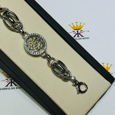 Platinum Sterling Silver White Sapphire Bold Link Halo Design Stack Bracelet