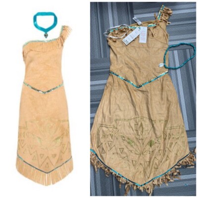 Women Adult Disney George pocahontas costume Dress With Necklace