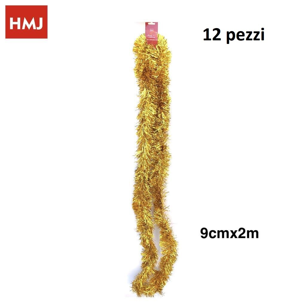 Set 12 Pezzi Filo Addobbo Ghirlanda Albero Di Natale 8cmx2mt Dorato hmj