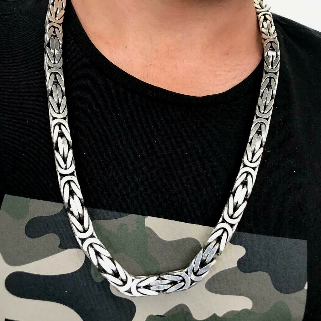 Pre-owned Handmade Mens Bali Byzantine Box Chain Necklace Oxide 377gr 28inch  In Silver